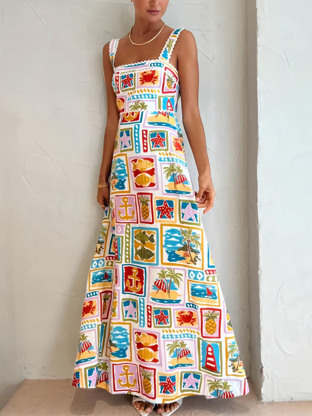 Graffiti Träger Schlauch Top Sexy Spitze Maxikleid