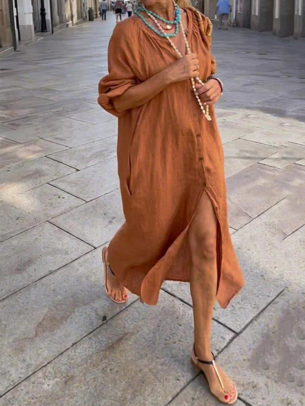 Verbrannt-Oranges Hemdblusenkleid