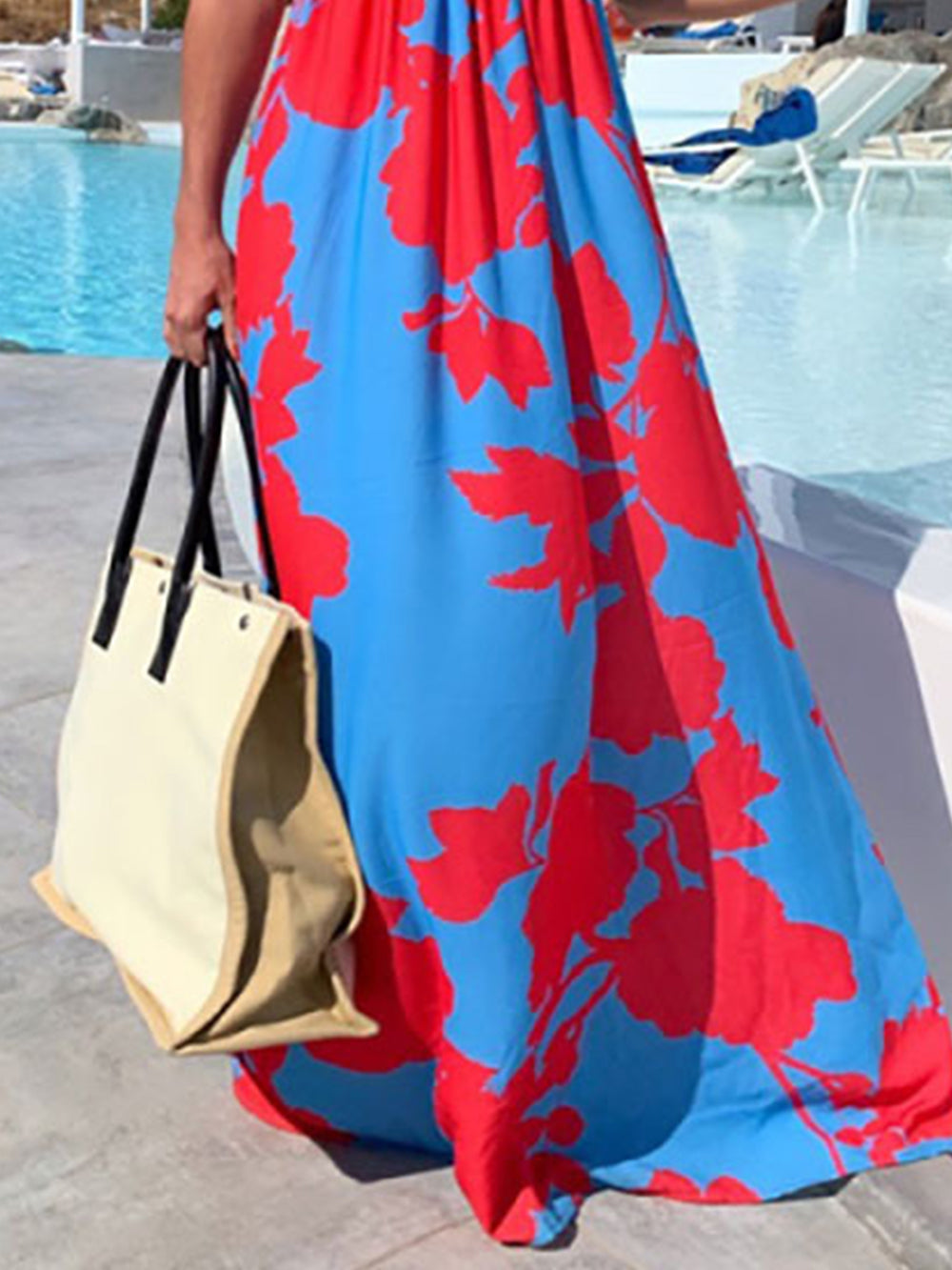 Boho-Kleid mit V-Ausschnitt, ärmelloses Maxikleid