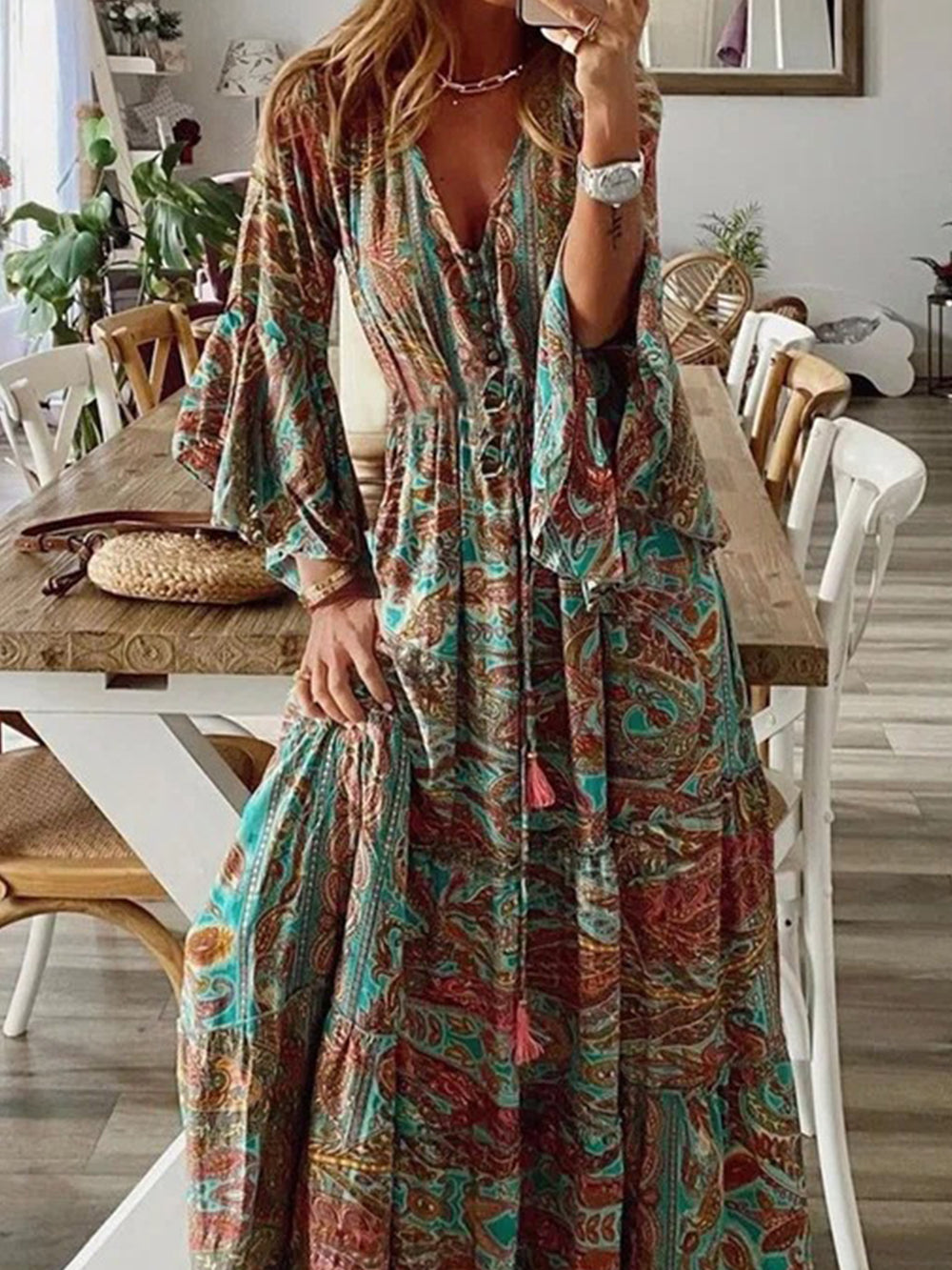 Down The West Coast Bohemia Print Maxikleid