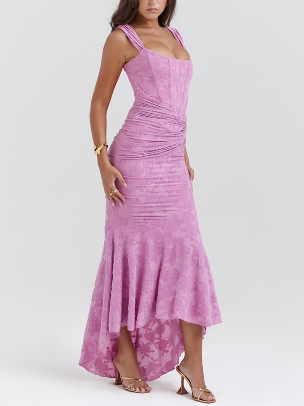 Pinkes Maxikleid mit Blumenmuster