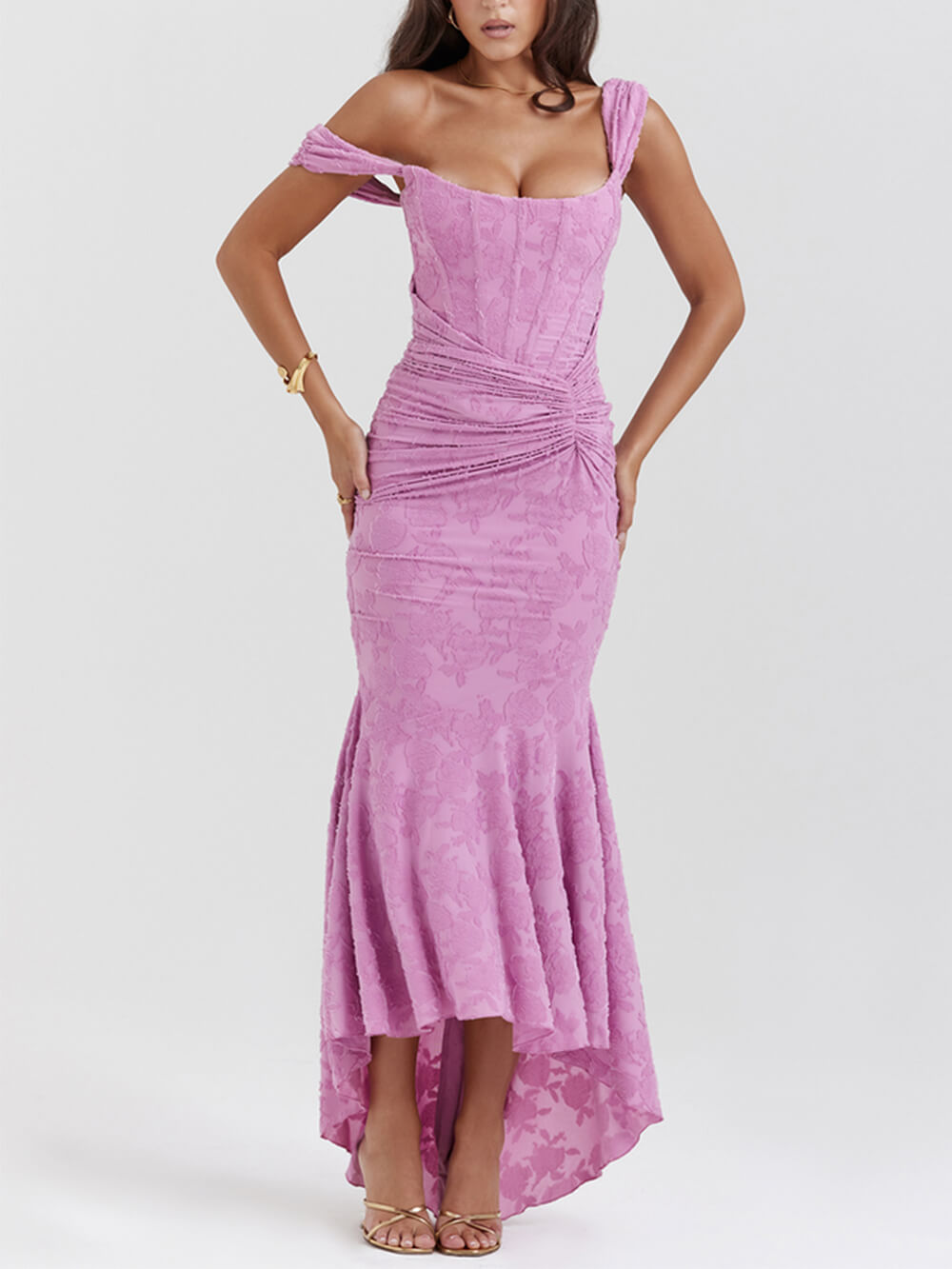Pinkes Maxikleid mit Blumenmuster