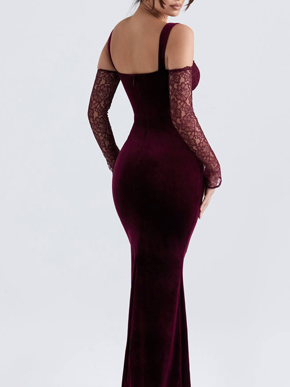 Spitzen-Neckholder-Off-Shoulder-Maxikleid
