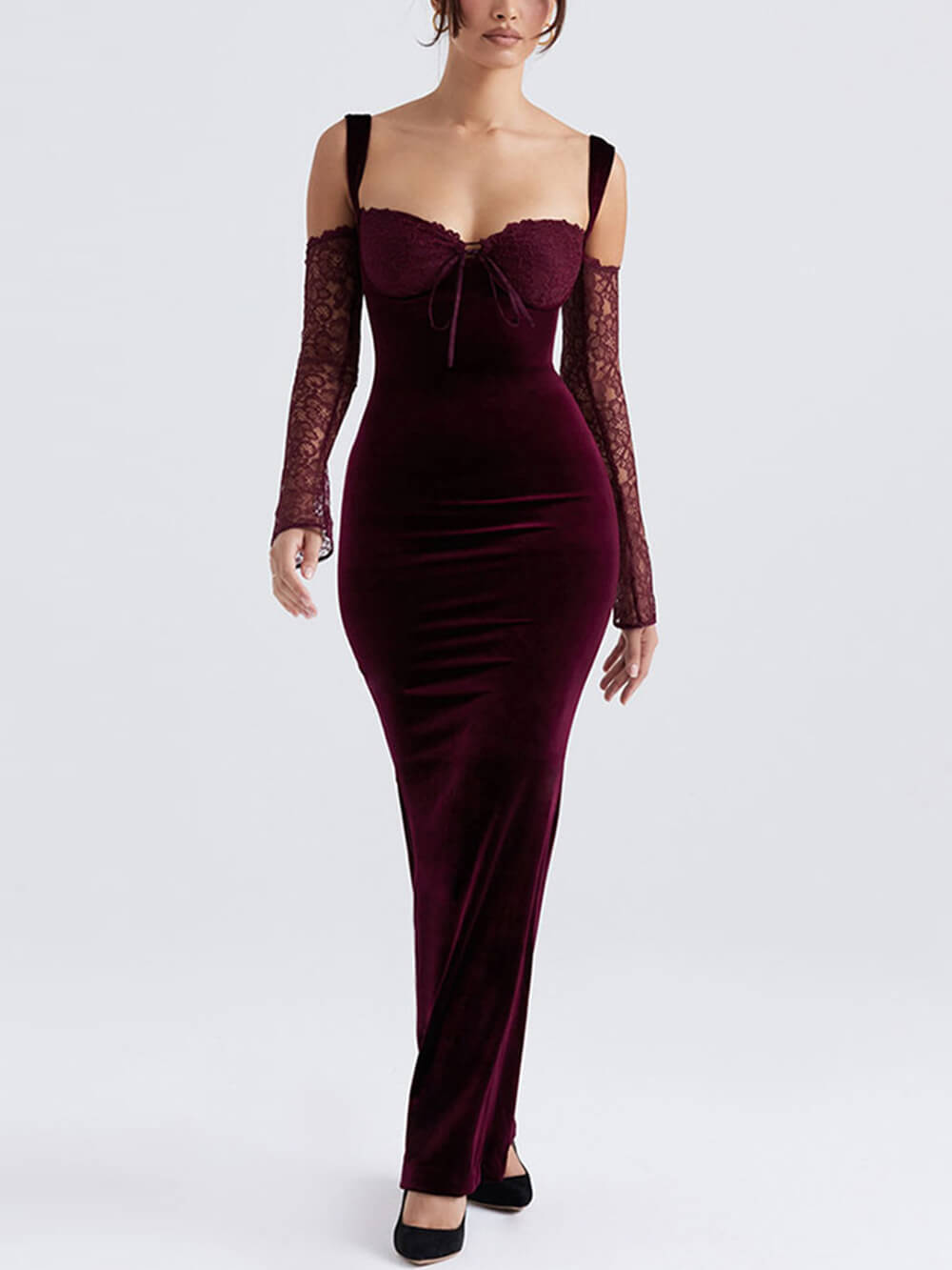 Spitzen-Neckholder-Off-Shoulder-Maxikleid