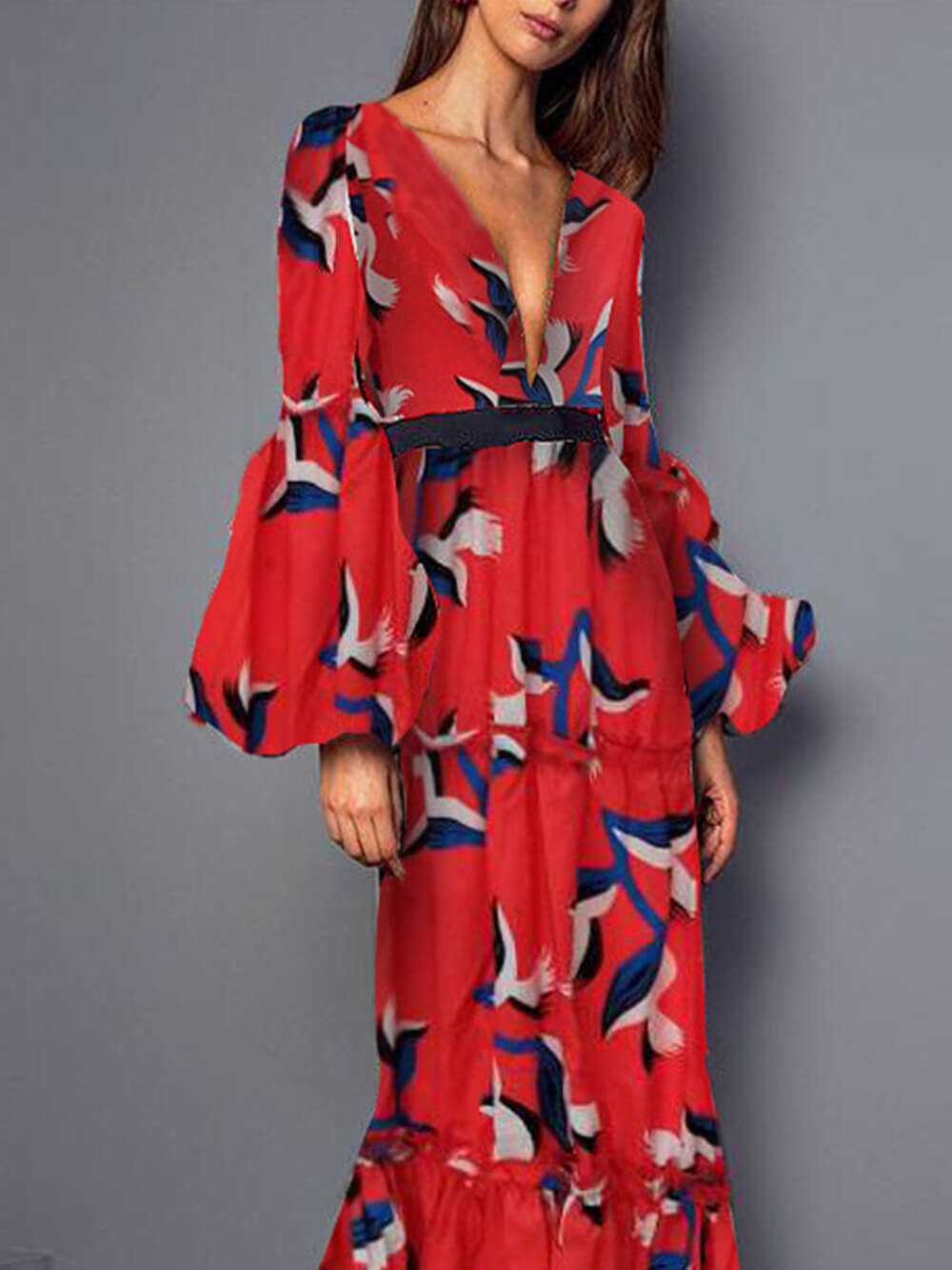Sexy Maxikleid mit V-Ausschnitt und Taillenbetonung