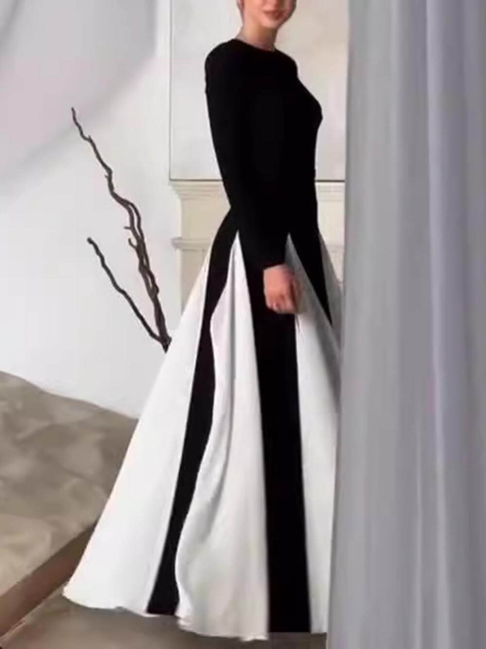 Glamouröses elegantes Maxikleid aus Tüll mit langen Ärmeln und A-Linie