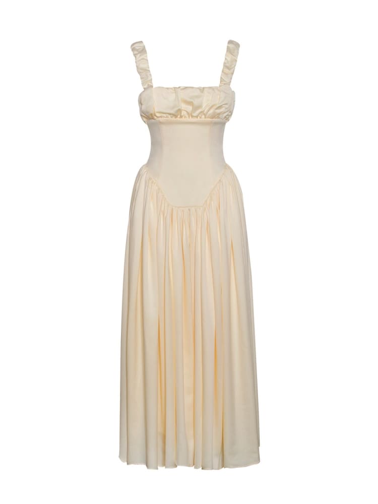 Noreen plissiertes Träger-Maxikleid mit Puffärmeln
