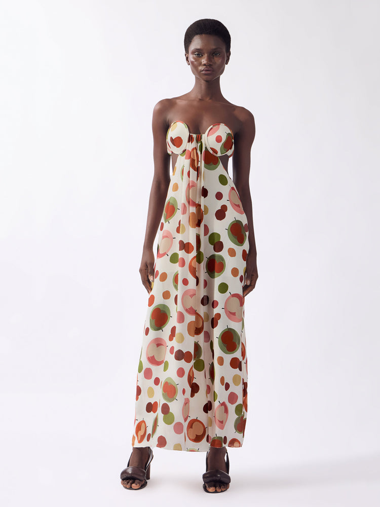 Trägerloses langes Kleid mit Schlitz Lina Pois