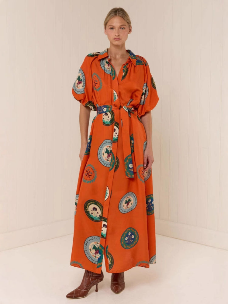 Maxikleid mit Hemdkragen und A-Linie