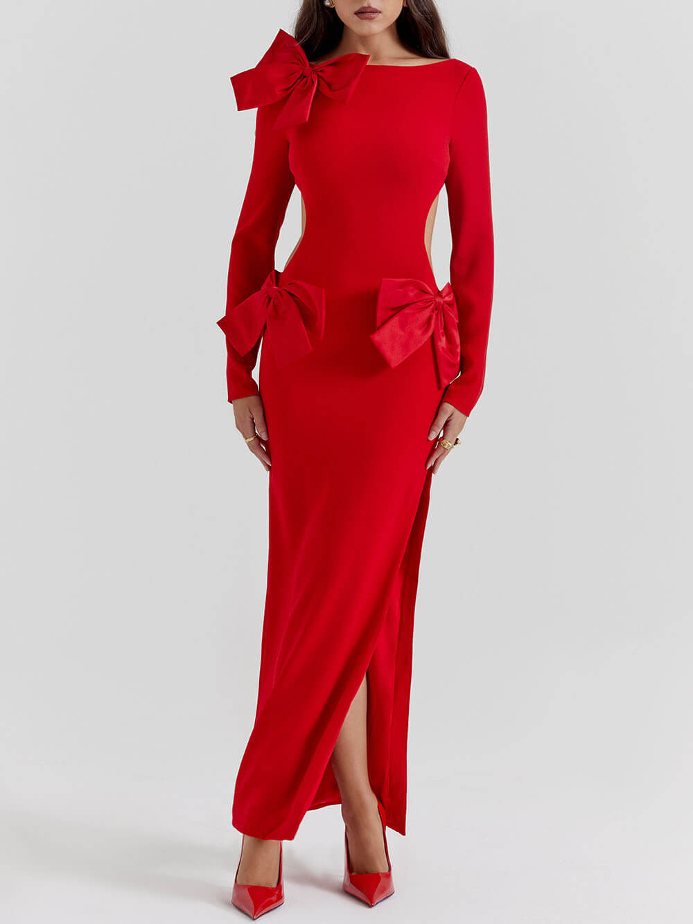 Rotes Maxikleid mit Schleife