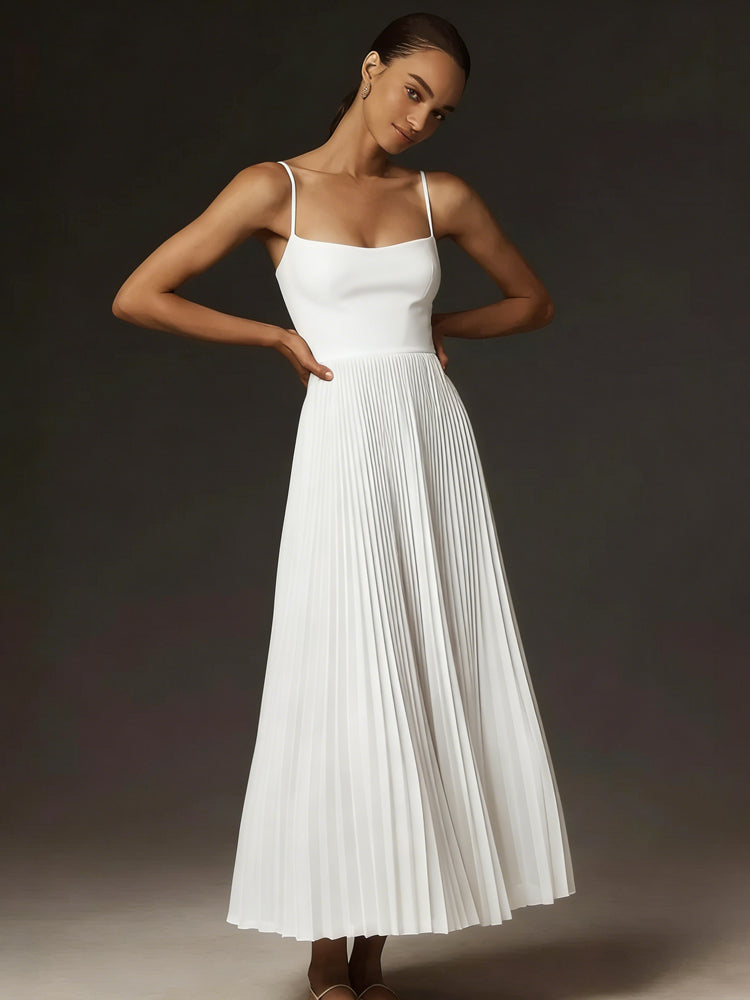 Bustier-Midi-Kleid aus plissiertem Tüll mit ausgestelltem Rock