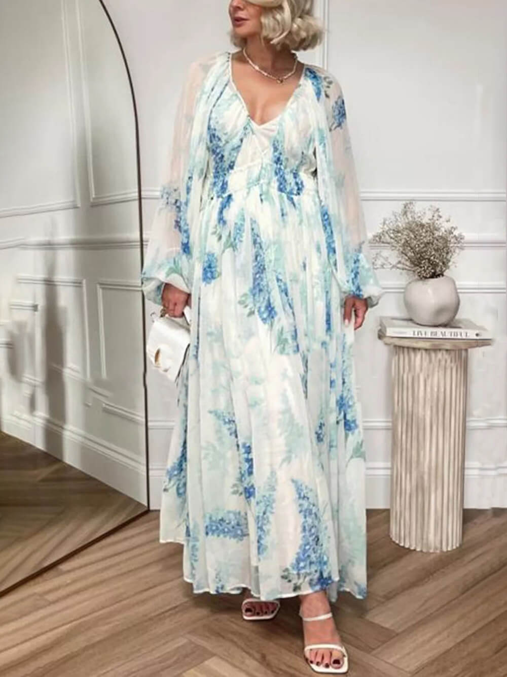 Maxikleid aus Chiffon mit Blumenmuster und Tunnelzug in der Taille