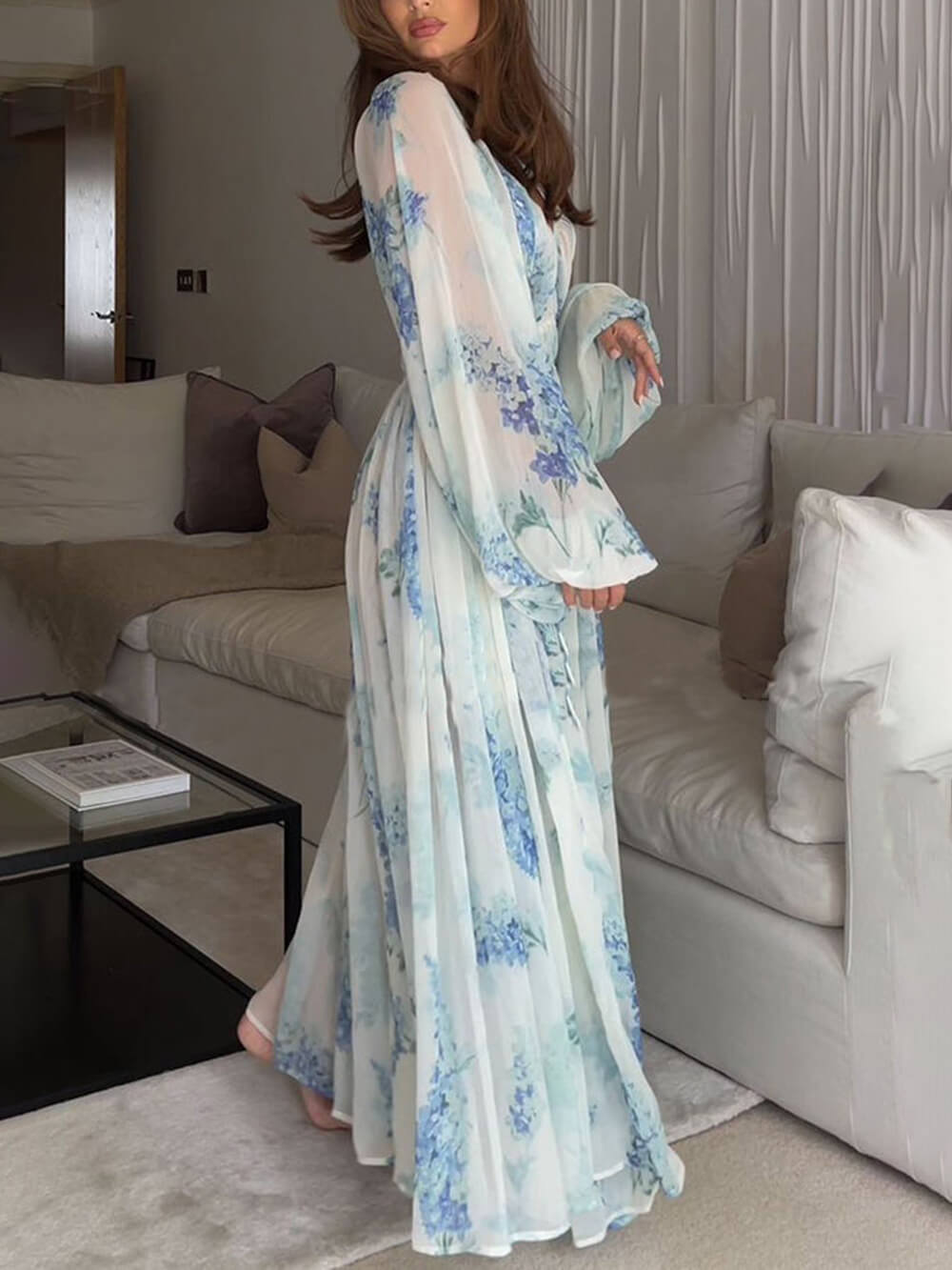 Maxikleid aus Chiffon mit Blumenmuster und Tunnelzug in der Taille