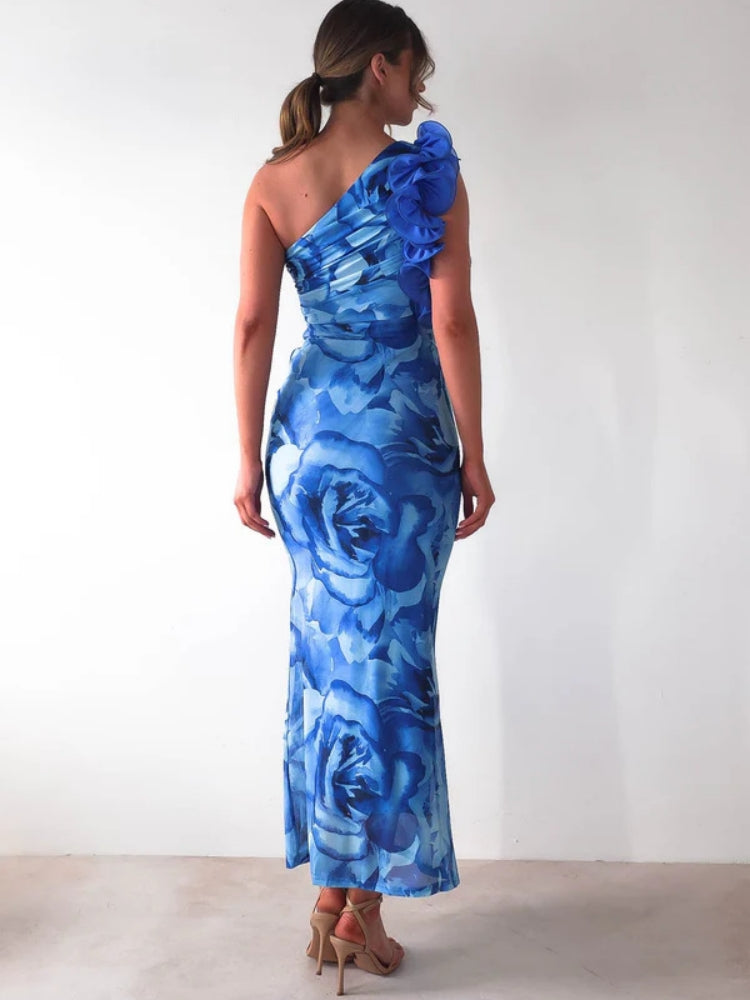 Dreidimensionales Blumenmuster schlankes, sexy Kleid