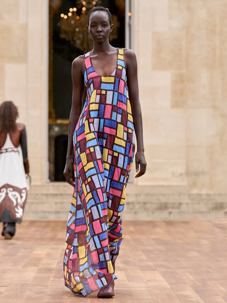 Besticktes Maxikleid im Patchwork-Stil