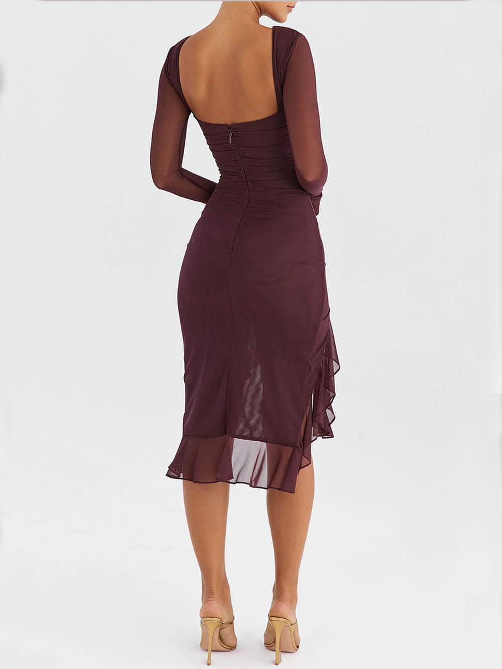 Weinrotes Volant-Midikleid