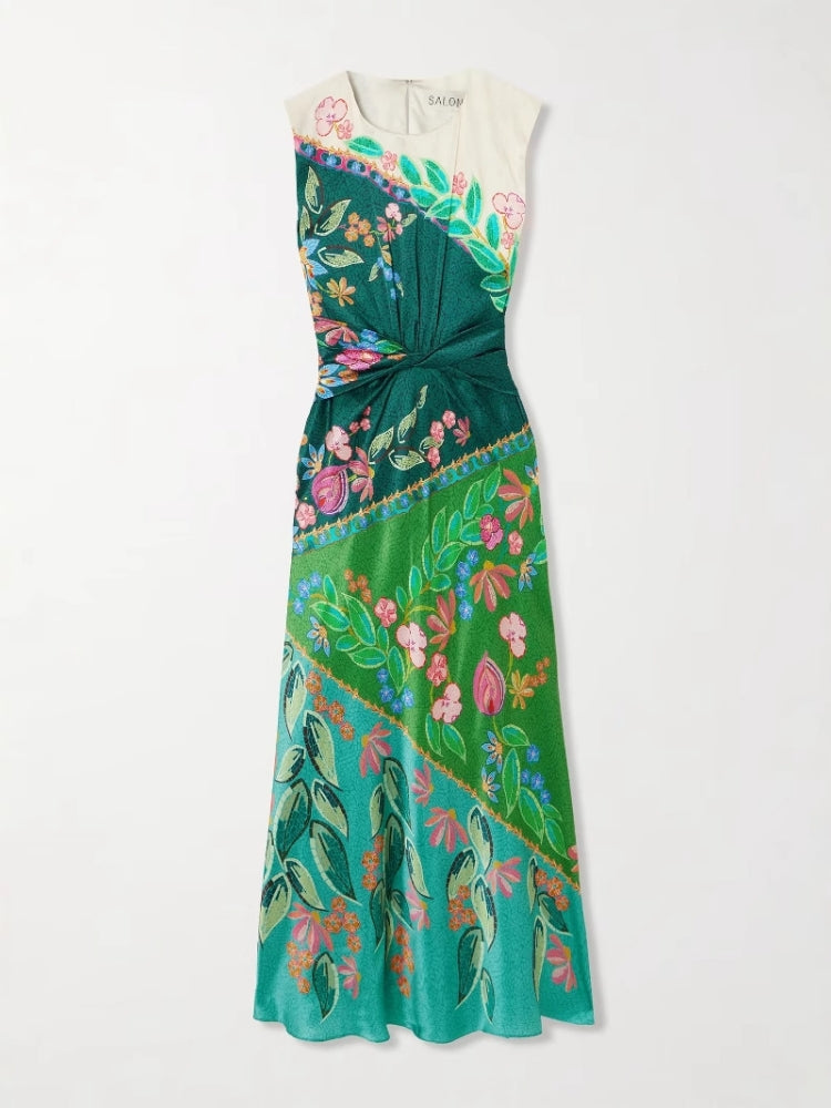 Satin-Kleid mit gedruckten Schnörkeln