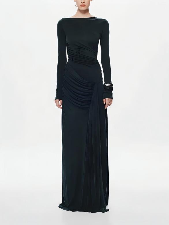 Gletscher Asymmetrische Falten Maxi-Kleid