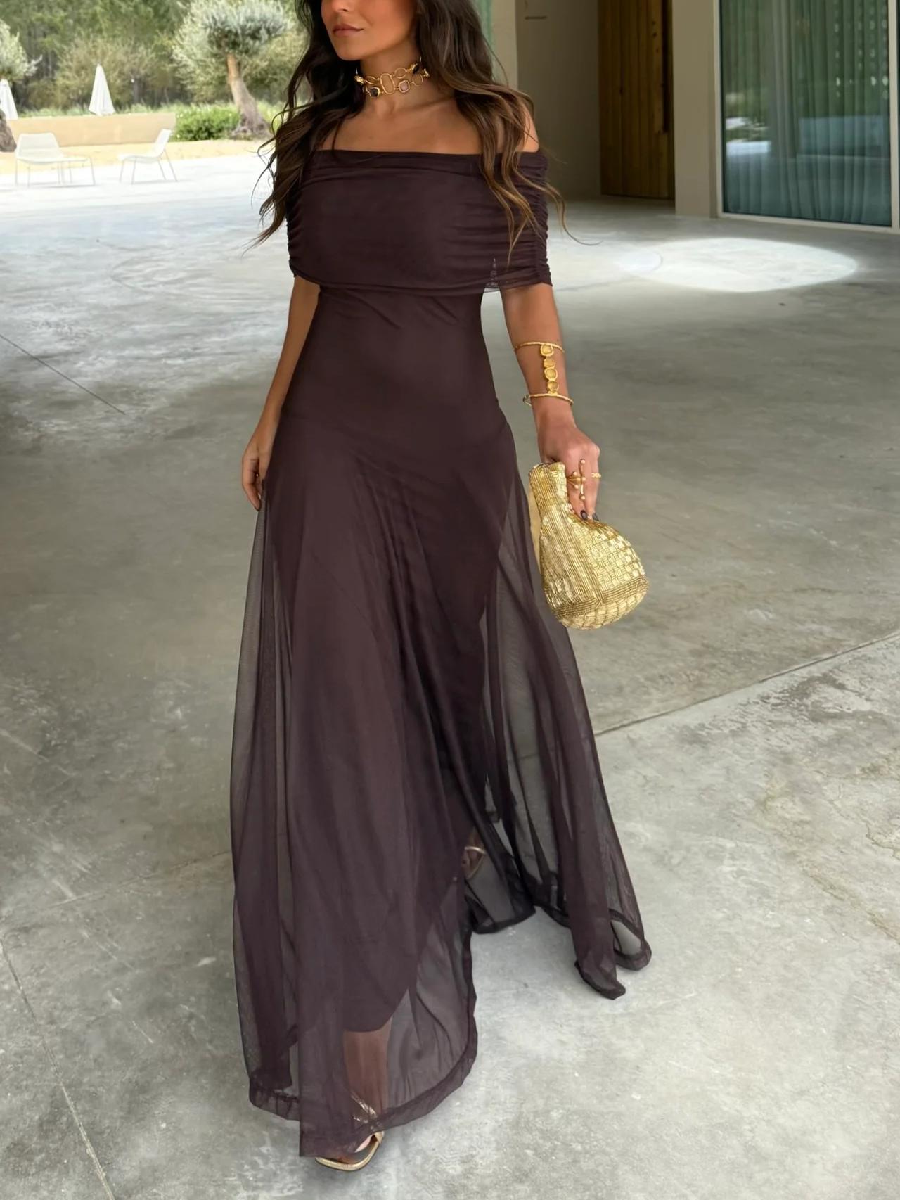 Toledo One Shoulder Mesh Maxikleid