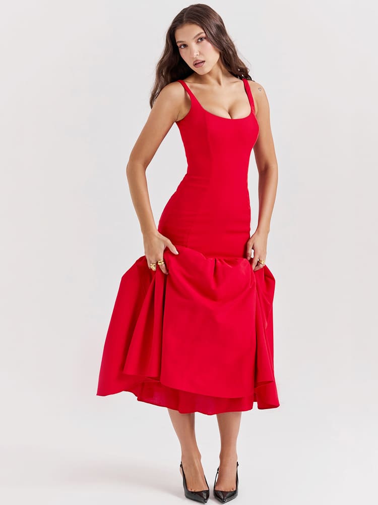 Neckholder-Midikleid mit Seitenschlitz – Scharlachrot