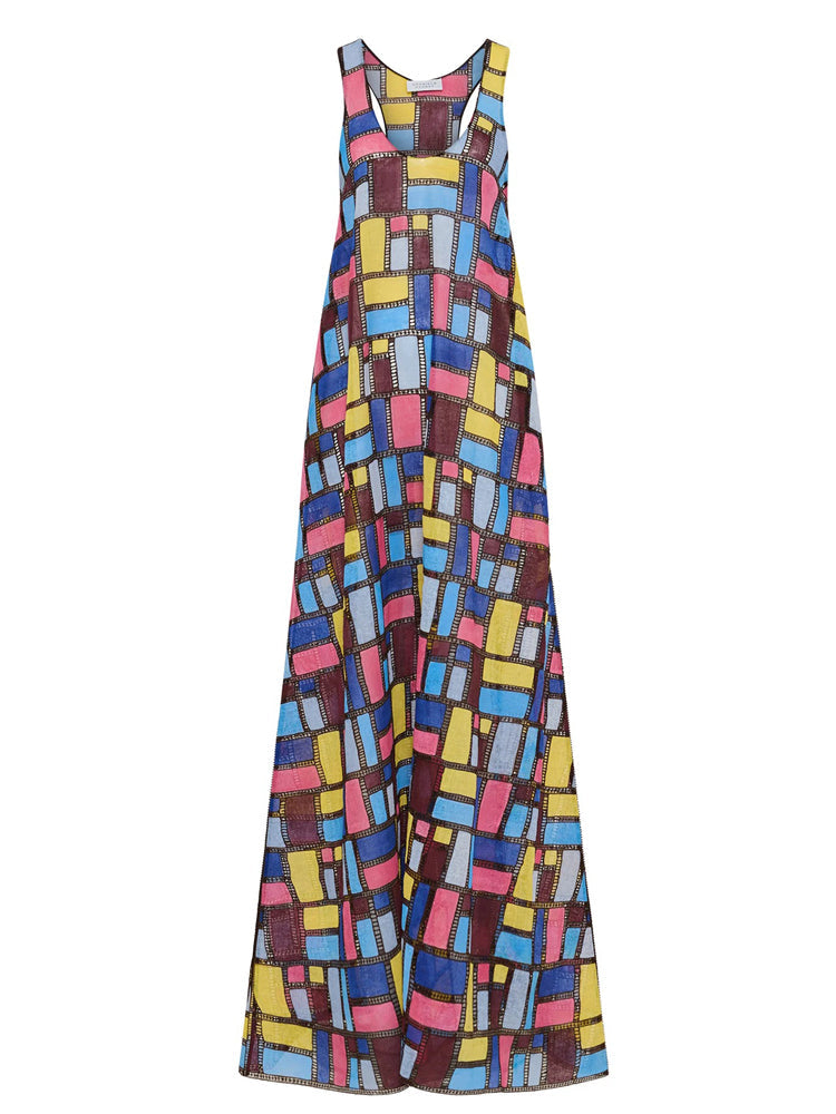 Besticktes Maxikleid im Patchwork-Stil