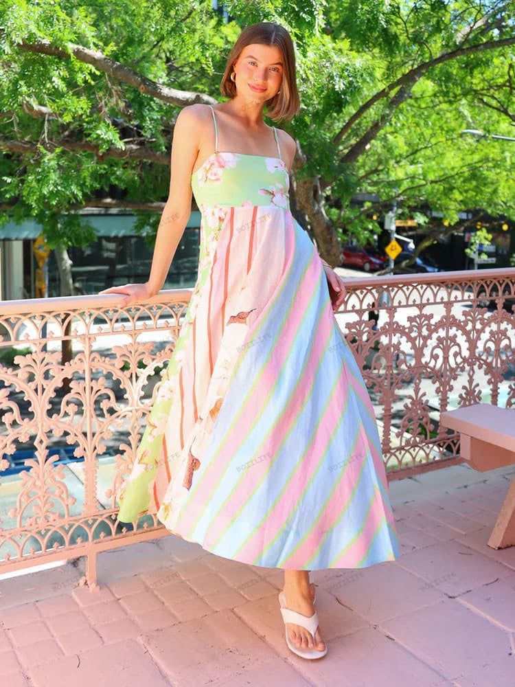 Ärmelloses A-Linien-Maxikleid mit Graffiti-Print