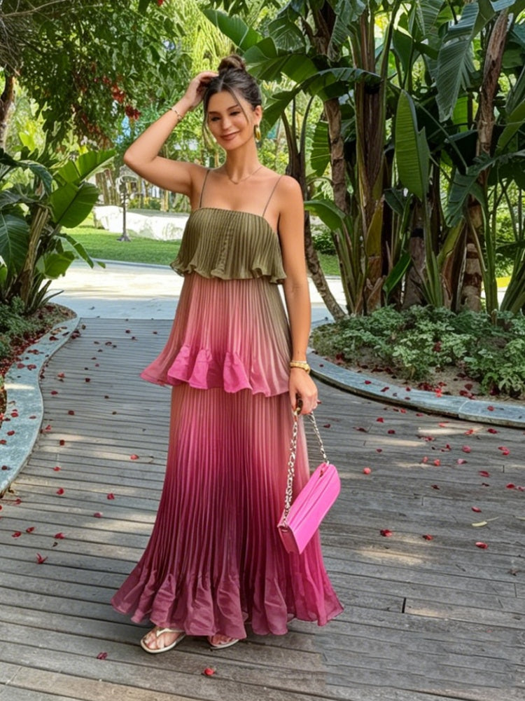 Ombre Tiered Ruffle Maxi Dress