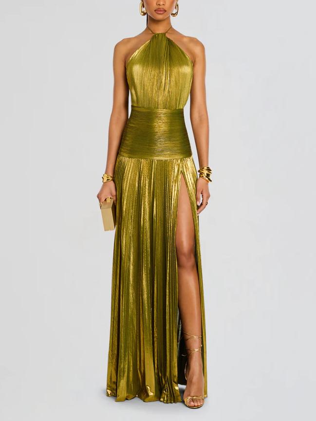 Thalia Metallic Peridot Maxikleid
