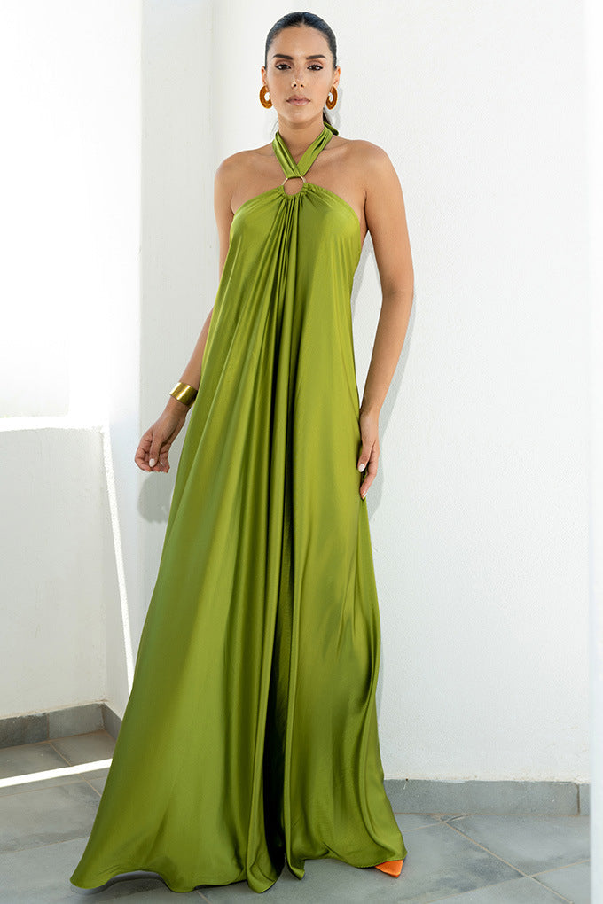 Satin Elegantes langes Maxikleid: Rückenausschnitt Neckholder