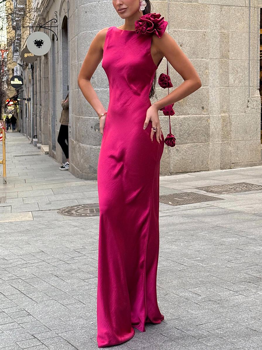 Formentera Blumen-Maxikleid aus Satinband