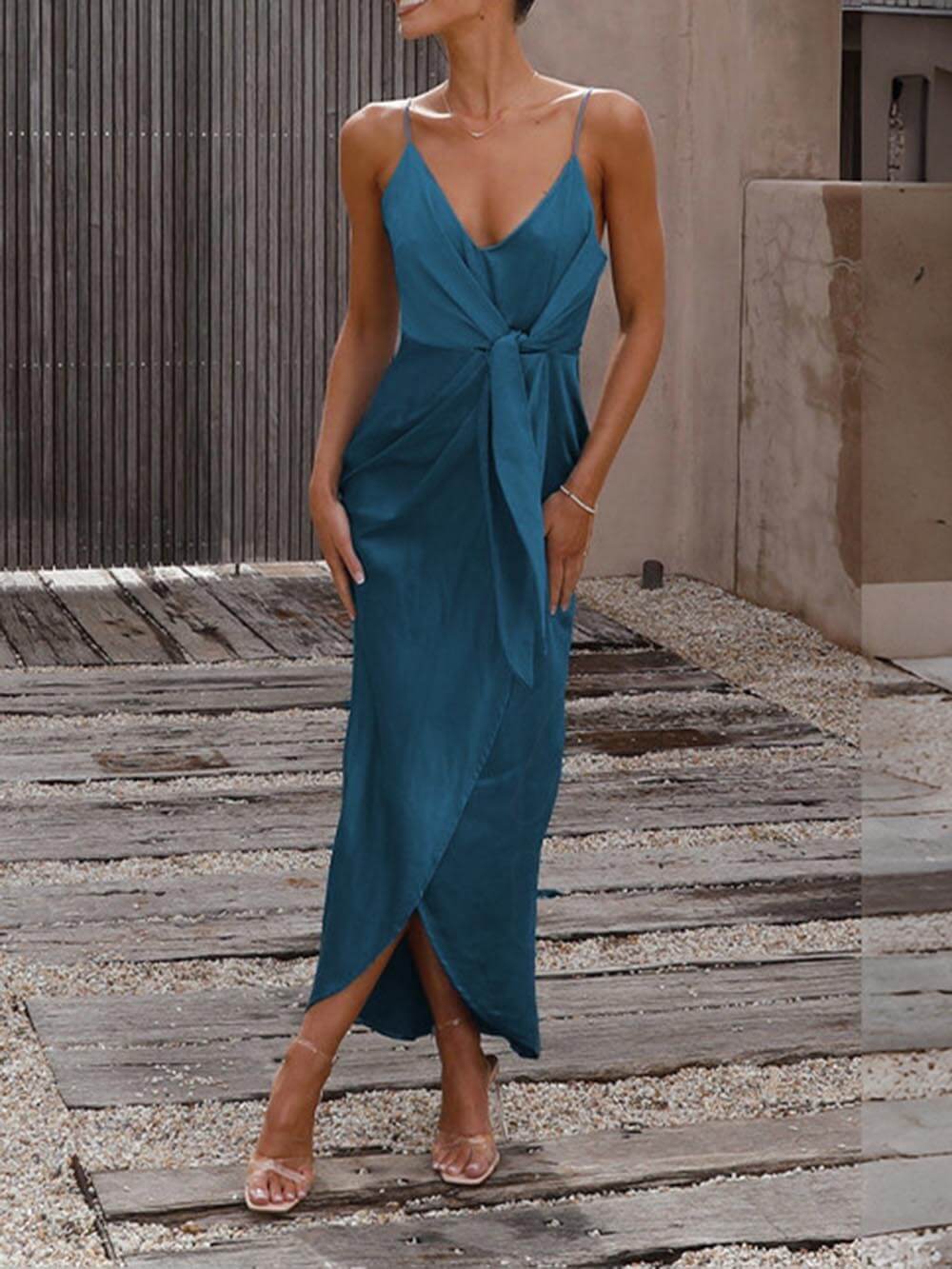Elegante, einzigartige Neckholder-Midi-Kleider mit Trägern im französischen Stil