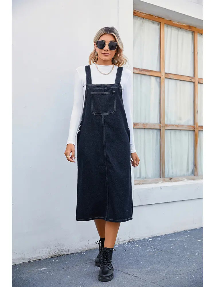 Trendiges Jeans-Trägerkleid Midirock