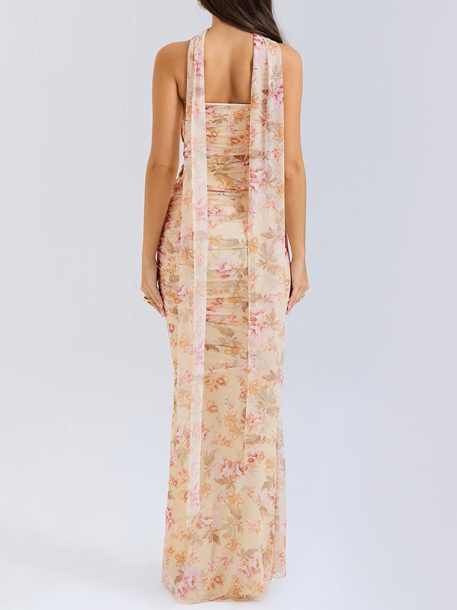 Trägerloses Oberteil und Rock mit hoher Taille und Bindedetail mit Blumenmuster