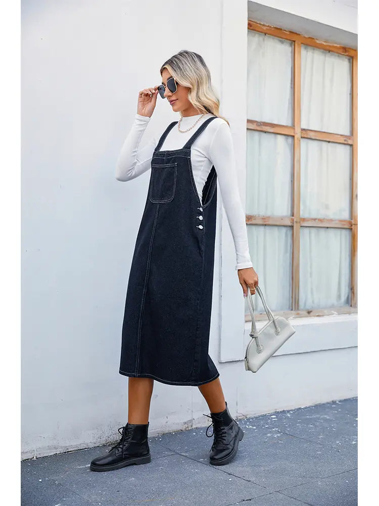 Trendiges Jeans-Trägerkleid Midirock