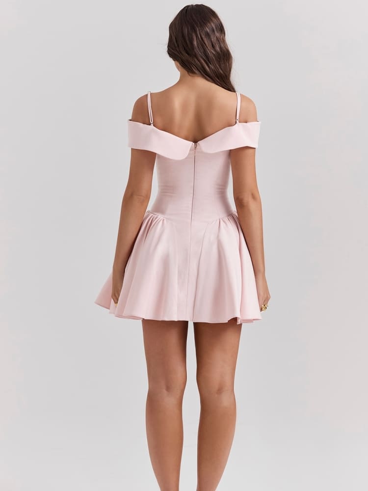 Ballettrosa schulterfreies Spaghettiträger-Minikleid