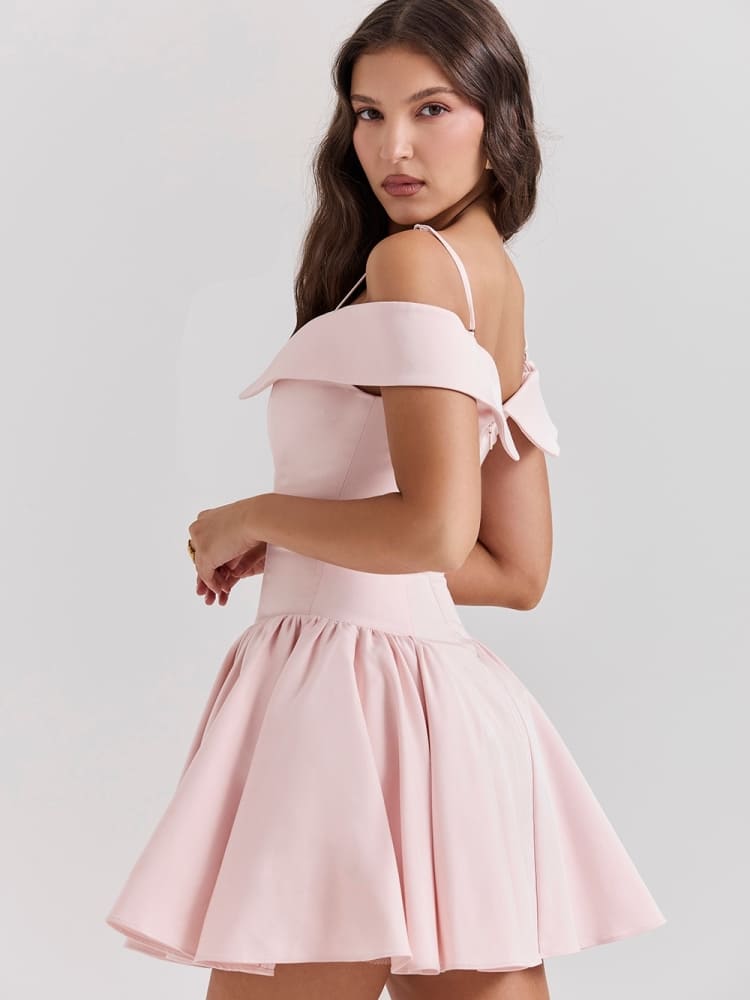 Ballettrosa schulterfreies Spaghettiträger-Minikleid