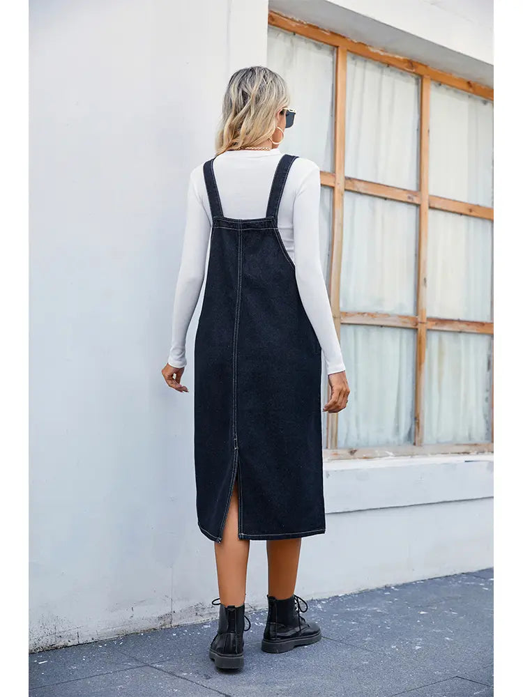 Trendiges Jeans-Trägerkleid Midirock