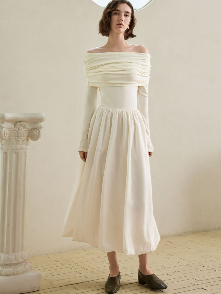 Off-Shoulder Hepburn Style Midi Dress