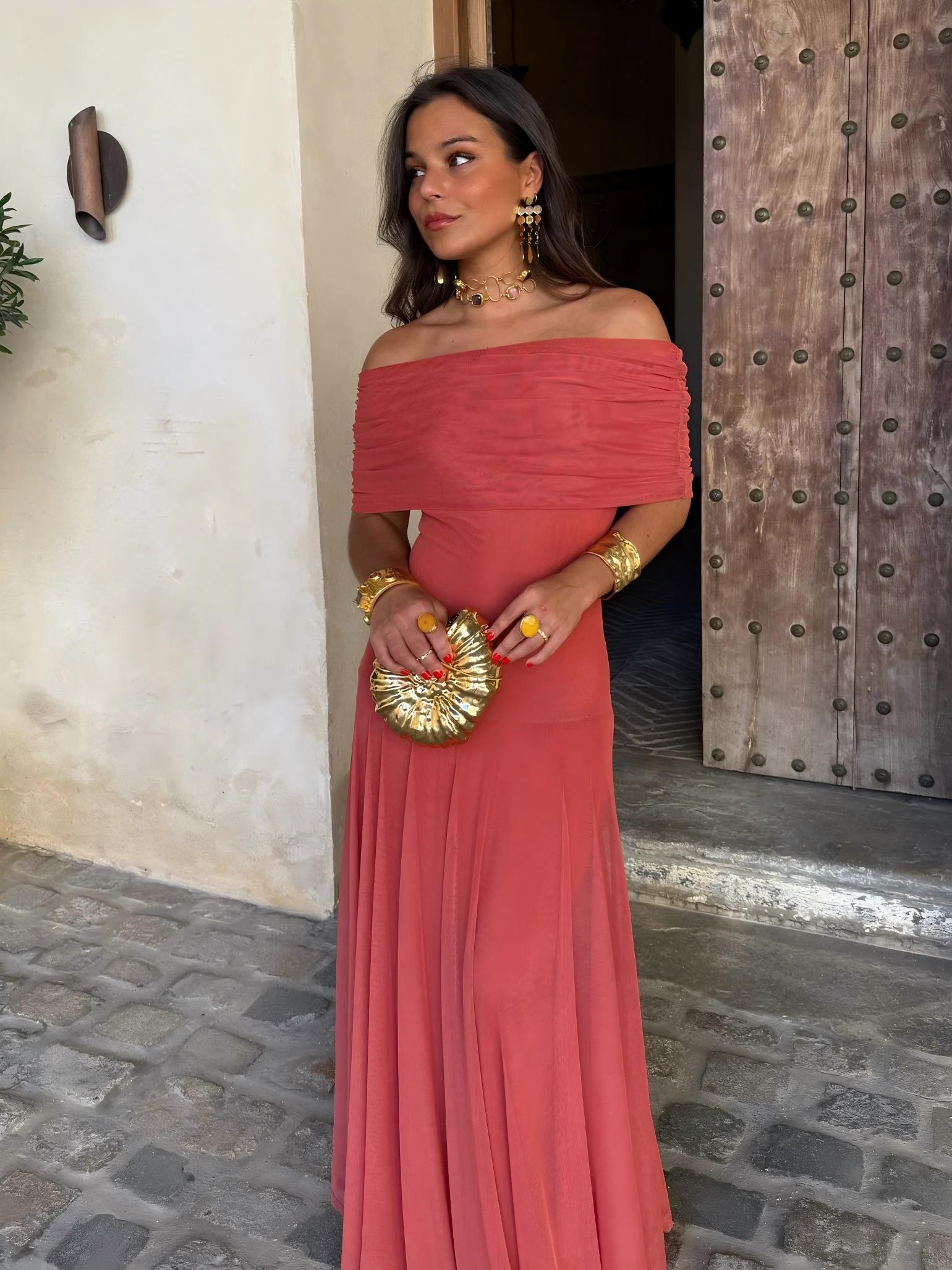 Toledo One Shoulder Mesh Maxikleid