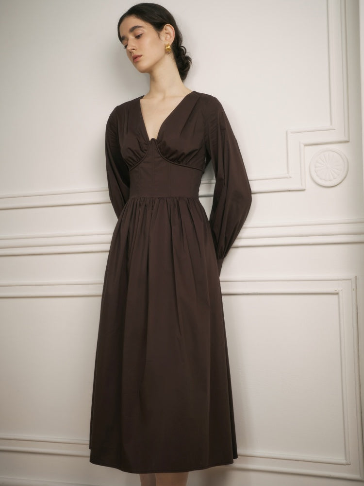 Frühlingshaftes V-Ausschnitt Midi-Kleid mit Taillenbetonung