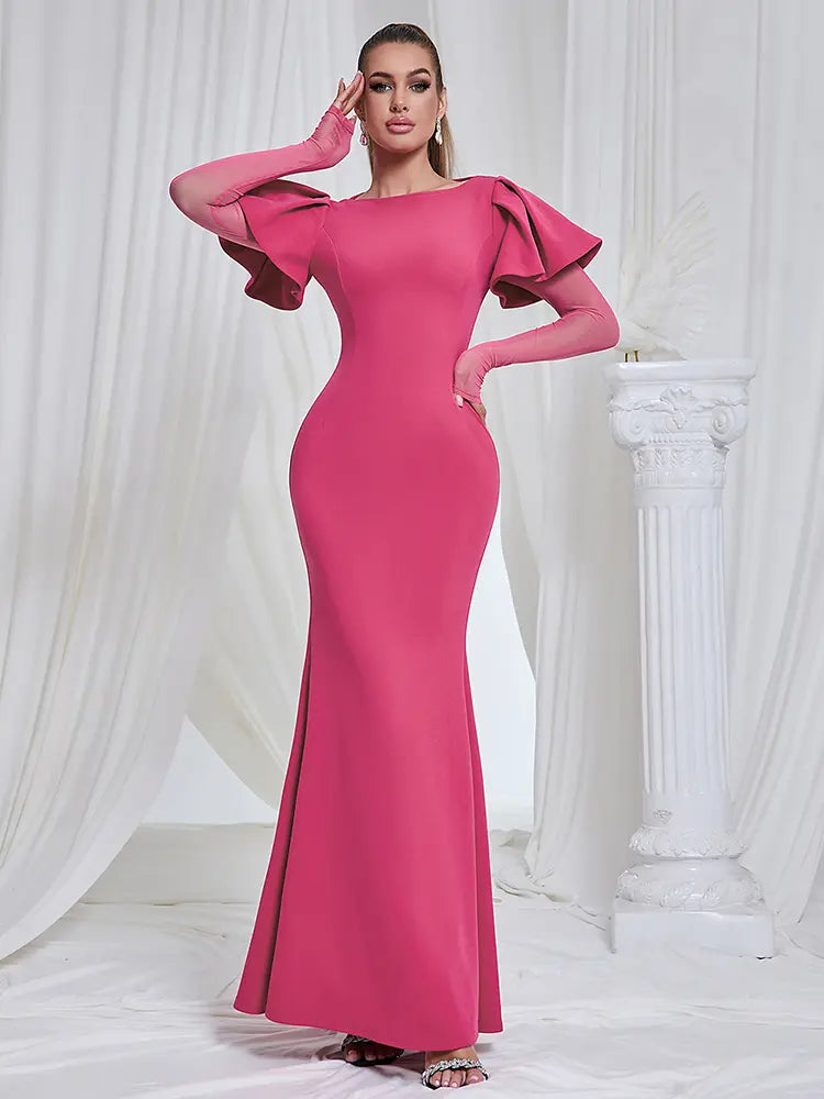 Elegantes Netz-Langarmkleid