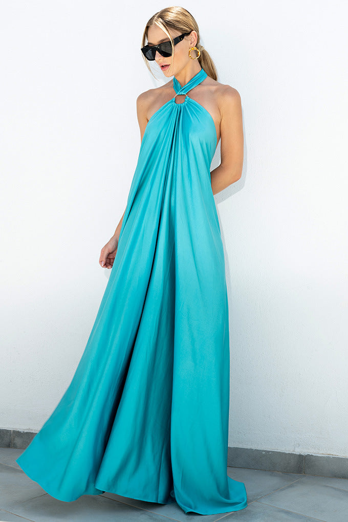 Satin Elegantes langes Maxikleid: Rückenausschnitt Neckholder