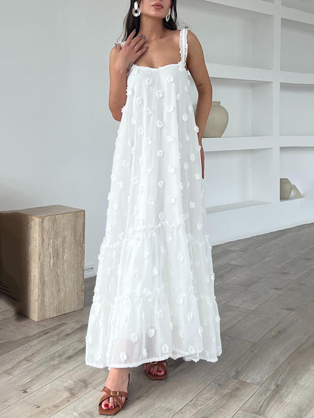 Maxikleid mit Blumenmuster, A-Linie und Lagenlook