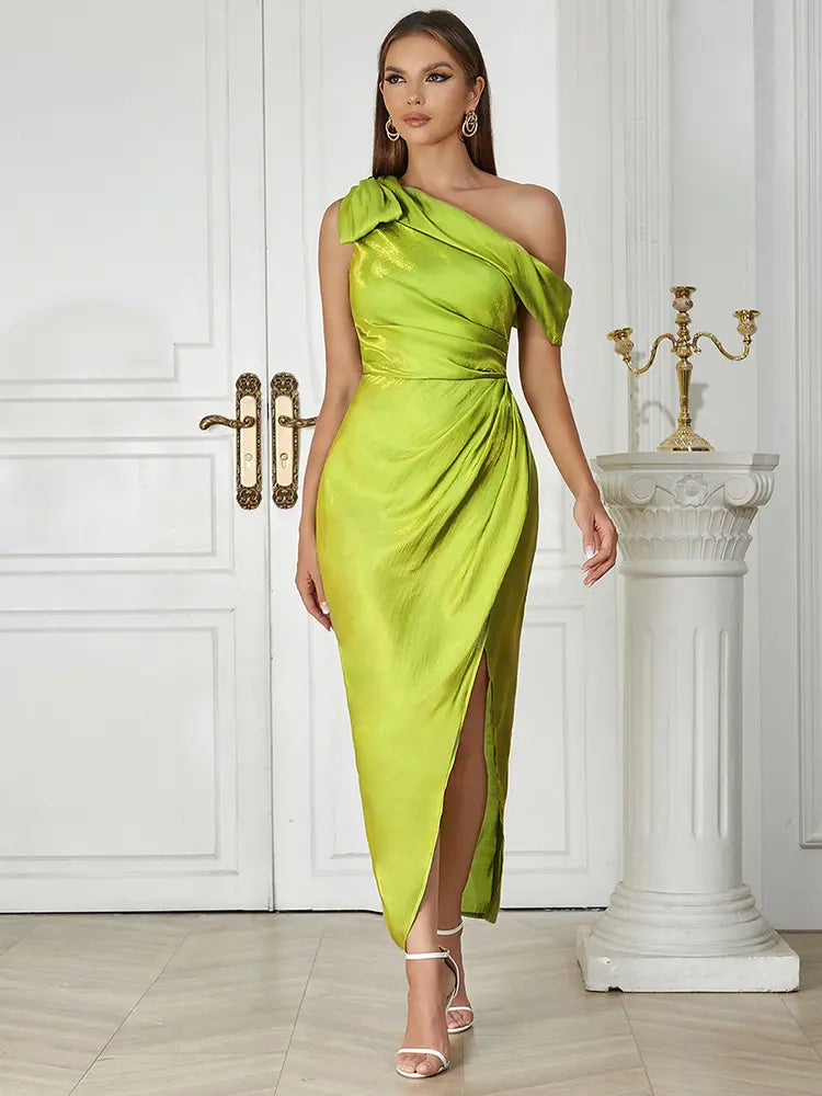 Sexy asymmetrisches schulterfreies langes Abendkleid