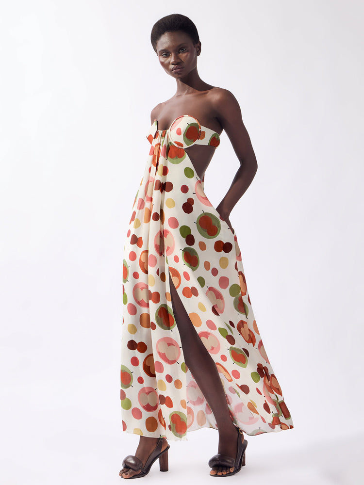 Trägerloses langes Kleid mit Schlitz Lina Pois