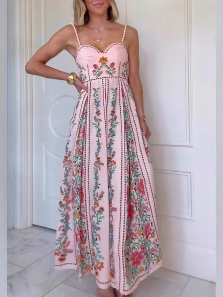 Bedrucktes, perlenbesetztes Neckholder-Kleid für den Urlaub