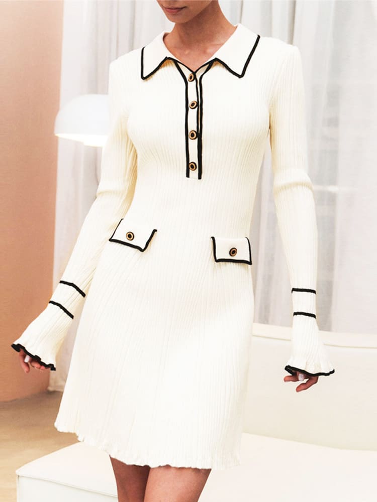 Langärmliges Strick-Minikleid mit Kragen