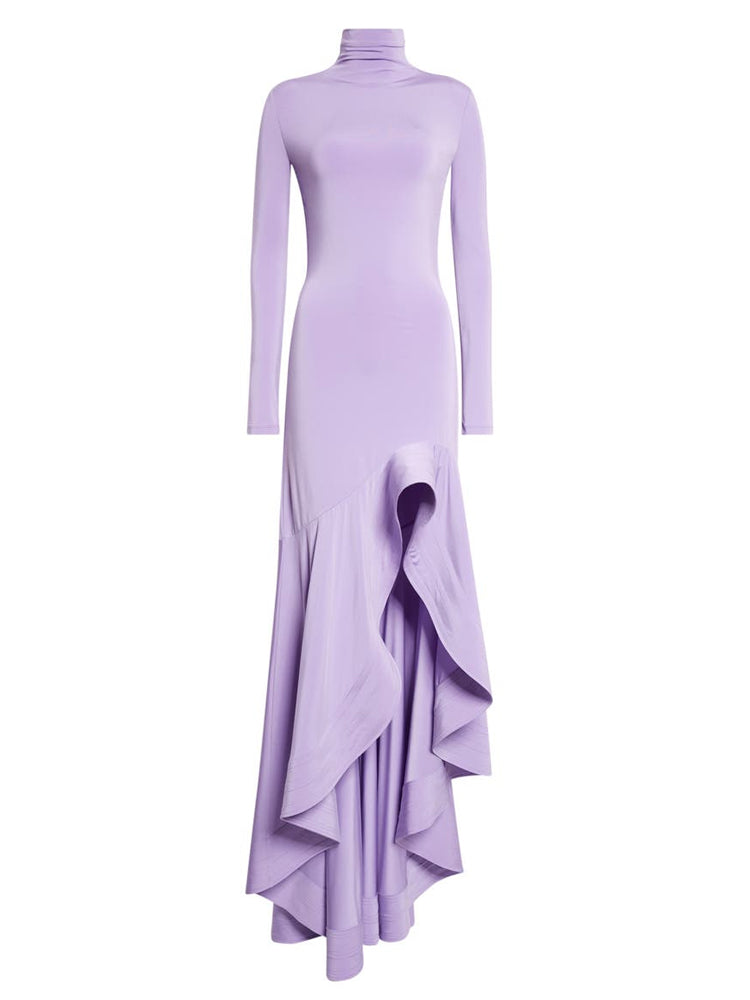 Lavendelfarbenes, gerafftes Meerjungfrauenkleid mit Hi-Lo-Saum