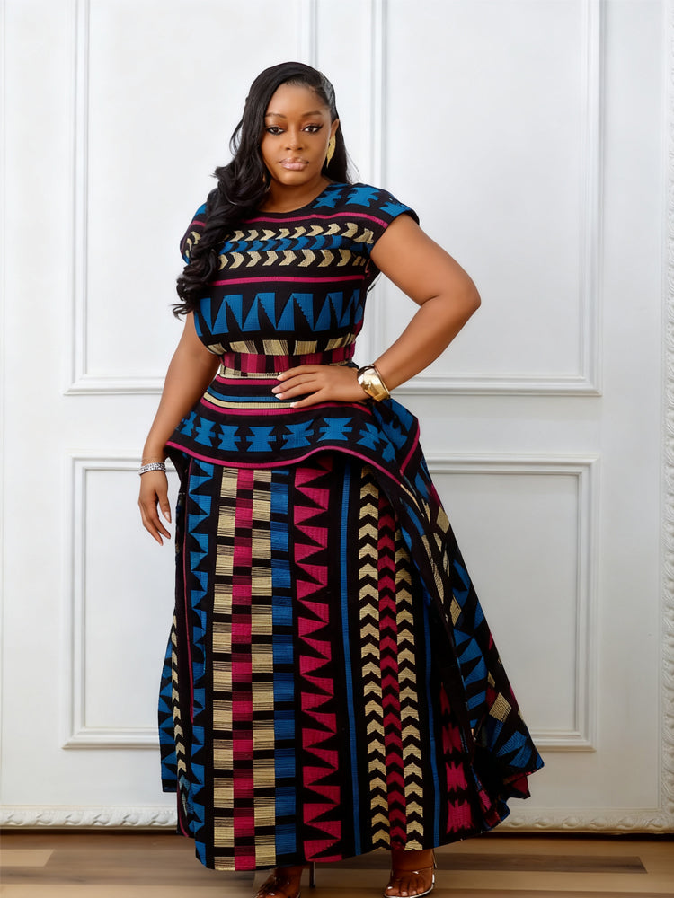 Mehrfarbiges afrikanisches Peplum-Maxikleid