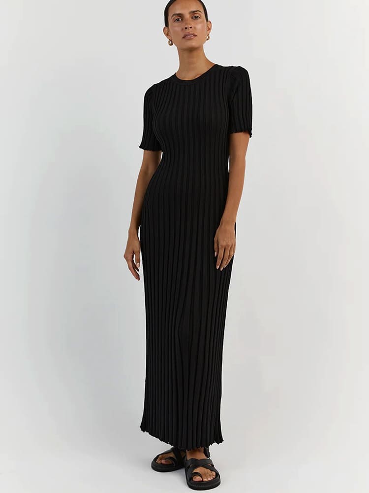 Legeres gestreiftes Maxikleid mit Rundhalsausschnitt